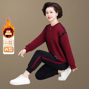 中老年运动服套装女秋冬加绒加厚新款洋气休闲卫衣妈妈春装外套