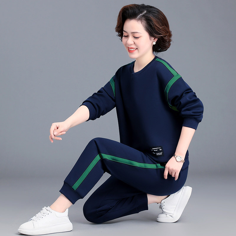 妈妈春秋运动服套装2025新款中老年女春装大码卫衣时尚休闲两件套