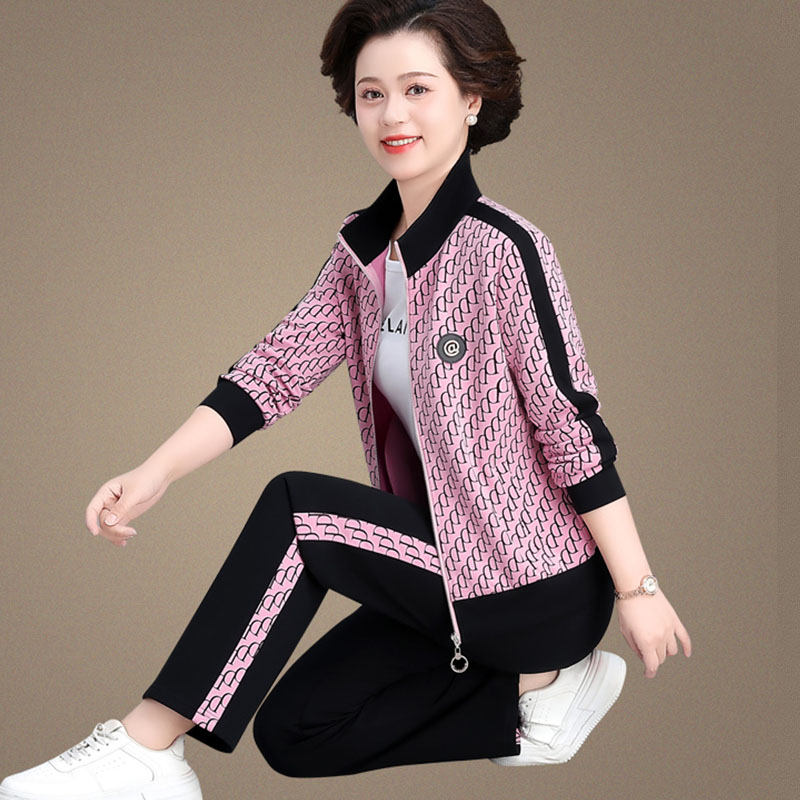 中年春秋运动服套装女妈妈装外套