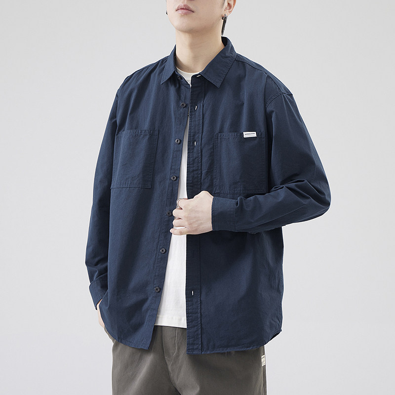衬衫男士夏季薄款潮牌痞帅宽松翻领长袖上衣服2025新款纯棉外套男