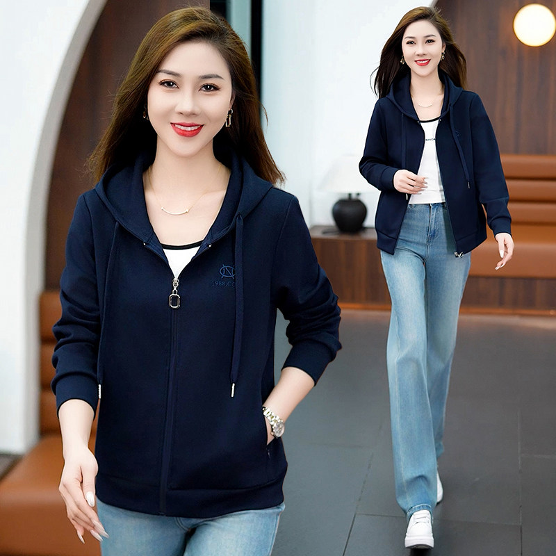 时尚百搭外套女春秋季2026新款连帽开衫宽松长袖卫衣减龄女士上衣