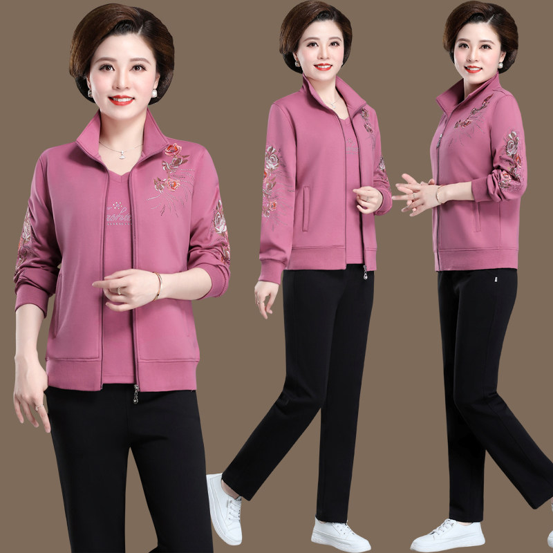 运动服套装女春秋外套中年三件套