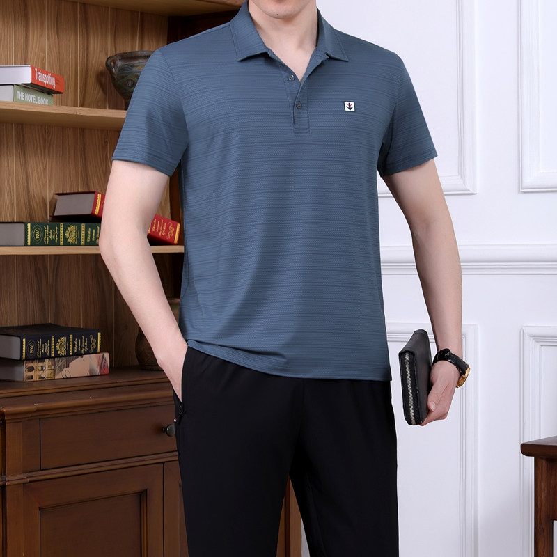 爸爸装夏装套装2025新款中年男士冰丝短袖长裤休闲运动服父亲夏季