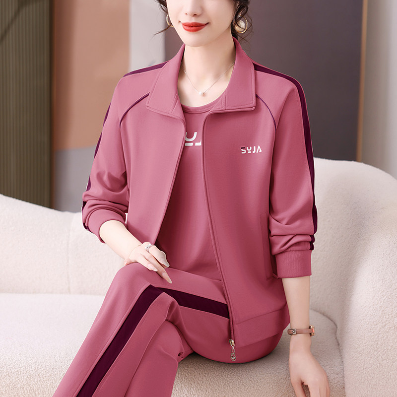 中老年运动套装女春秋妈妈秋装外套40岁50洋气大码中年休闲三件套