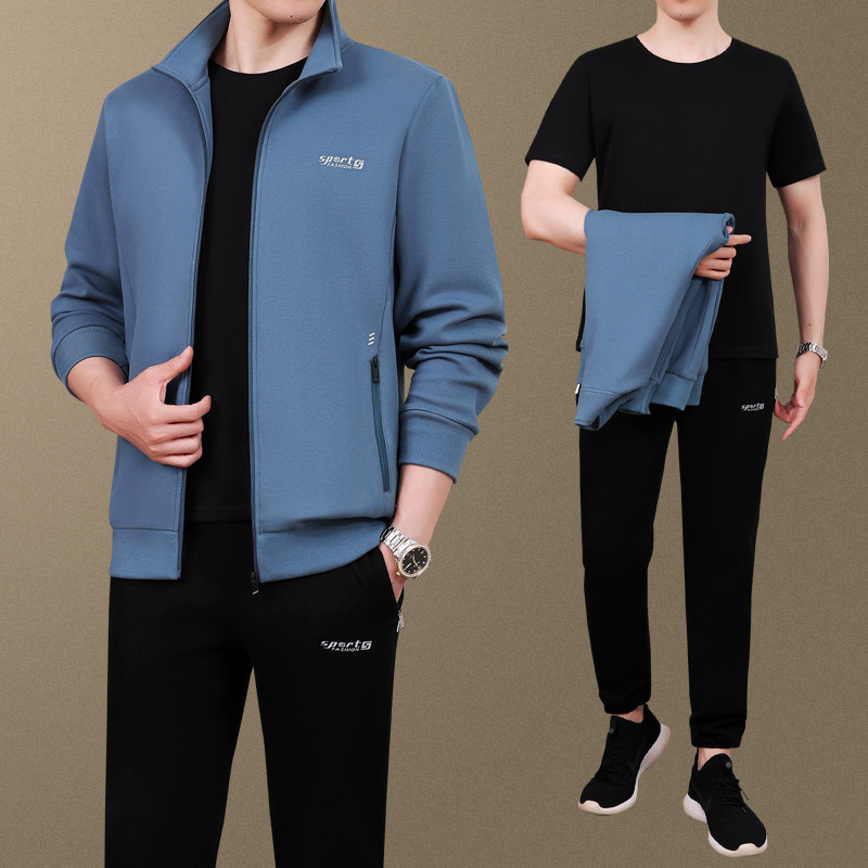 品牌爸爸春装束脚运动服套装男2025新款中老年人春秋休闲服三件套