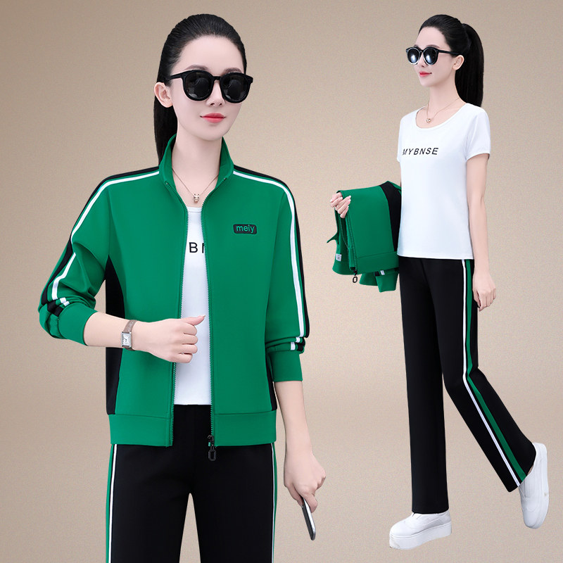 运动服套装女春秋季三件套小个子健身时尚洋气大码跑步妈妈休闲装