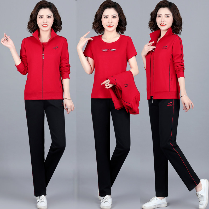 中年妈妈春装运动服套装2023新款中老年人女春秋洋气大码卫衣外套