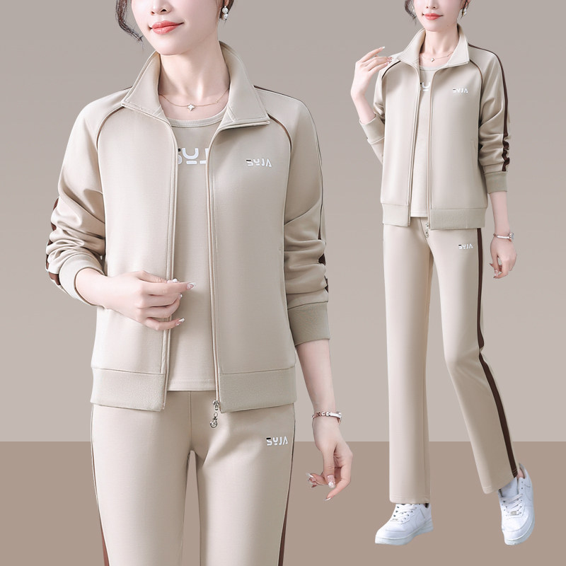 妈妈春装外套洋气休闲上衣气质新款中老年运动服套装女春秋三件套