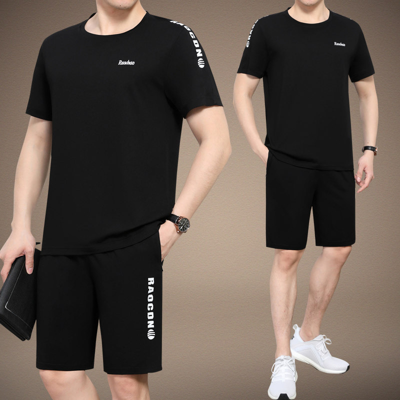 爸爸夏装运动套装休闲中老年宽松短袖t恤男夏季两件套父亲节衣服