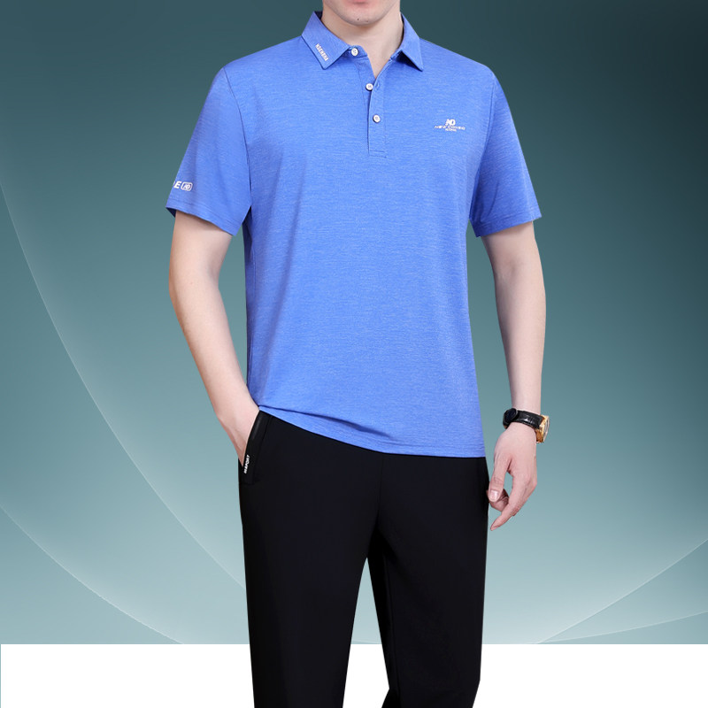 爸爸夏装套装中老年人短袖t恤男士夏季新款冰丝运动服装老爸父亲T