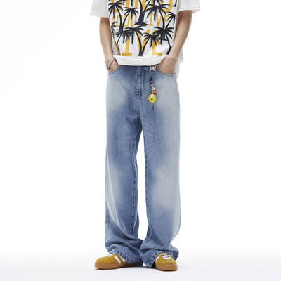 牛仔裤男士浅色裤子慵懒风2025新款时尚百搭宽松阔腿裤直筒长裤潮