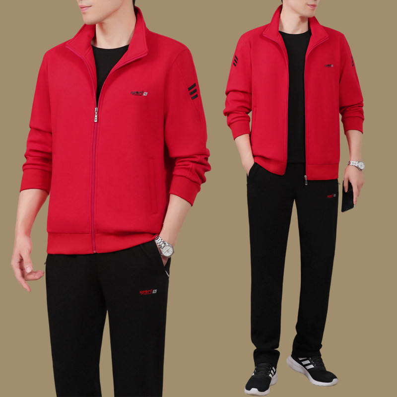 品牌中老年男士运动服套装秋冬2025新款爸爸秋季休闲宽松加绒外套