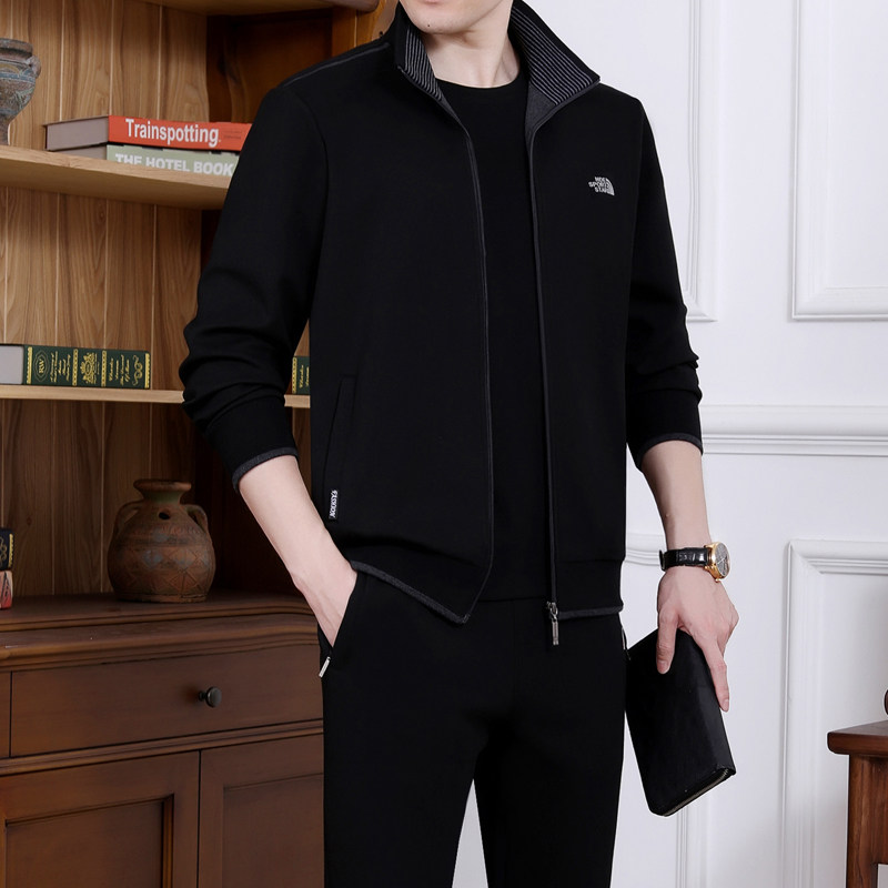 中老年运动套装男装春秋季三件套爸爸春装休闲宽松中年男士运动服