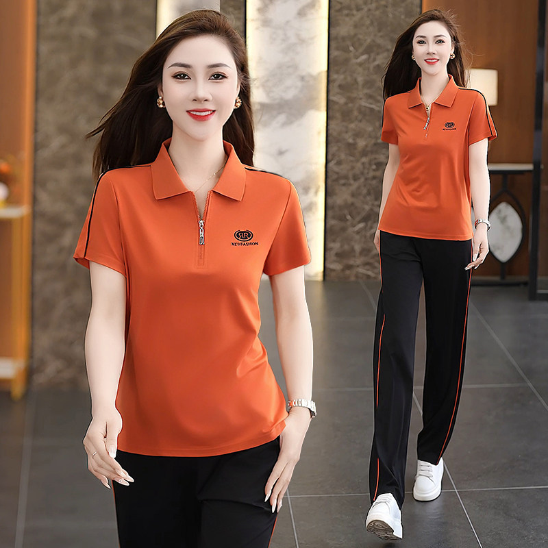 冰丝短袖运动套装女夏季2025新款时尚休闲减龄显瘦宽松跑步两件套