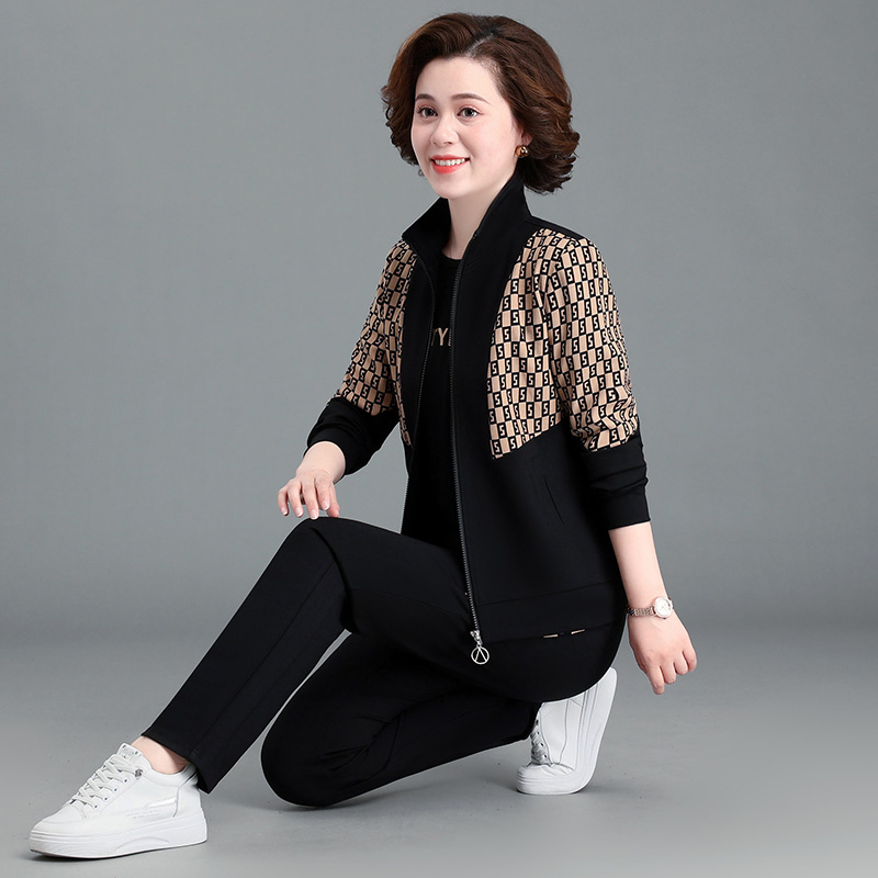 妈妈春装运动服套装2025新款中年人大码上衣中老年女装春秋季外套