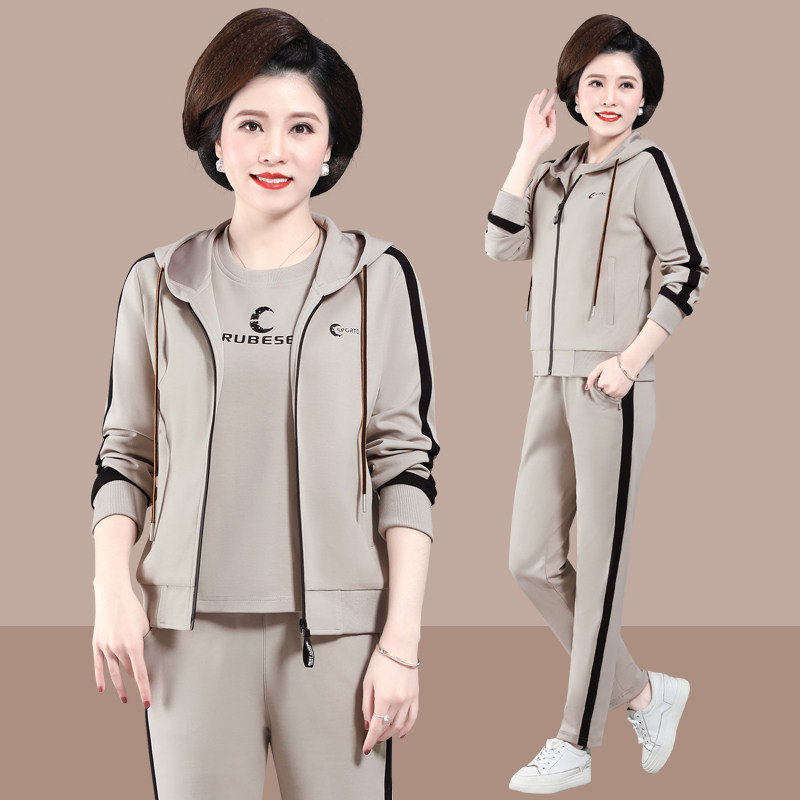 妈妈装春秋运动服新款时髦中年女春装时尚卫衣中老年洋气休闲套装