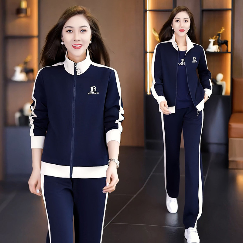 中老年妈妈春装2025时尚休闲运动服外套女宽松中年人卫衣三件套装