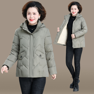 中老年人妈妈冬装短款羽绒棉服奶奶冬季加绒加厚连帽外套老人衣服