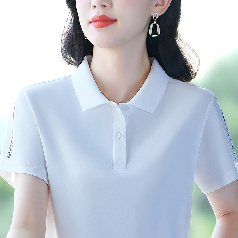 翻领短袖t恤女夏季薄款大码妈妈冰丝快干跑步运动上衣中年polo衫