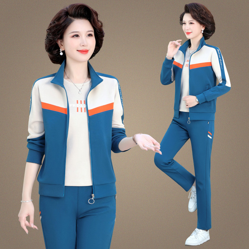 春秋百搭减龄休闲运动服套装女2025年新款拼色立领长袖卫衣三件套