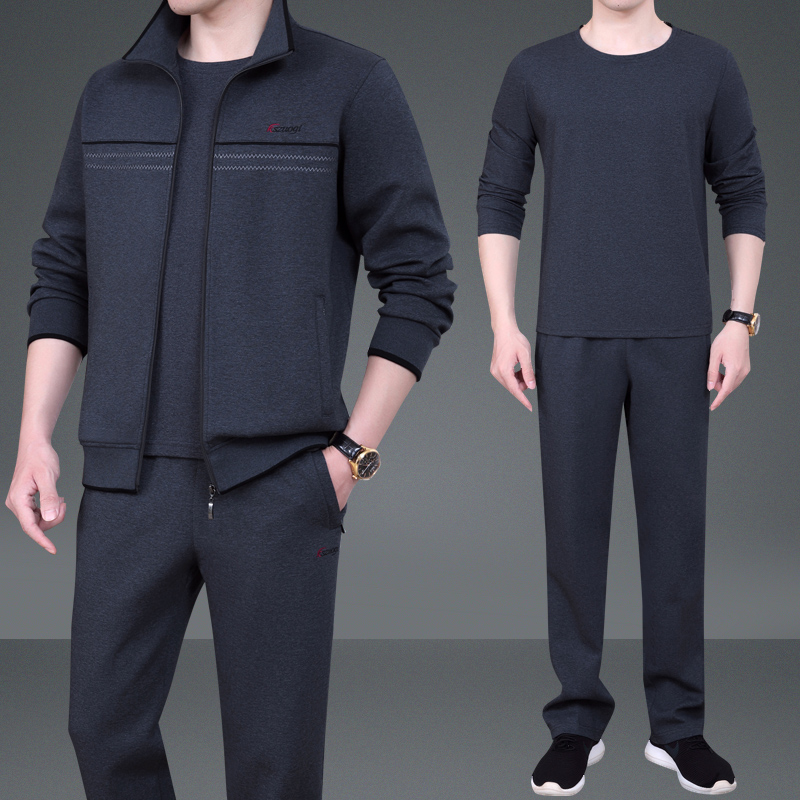 运动套装男士春秋季三件套2025新款中老年休闲服外套爸爸春装套装