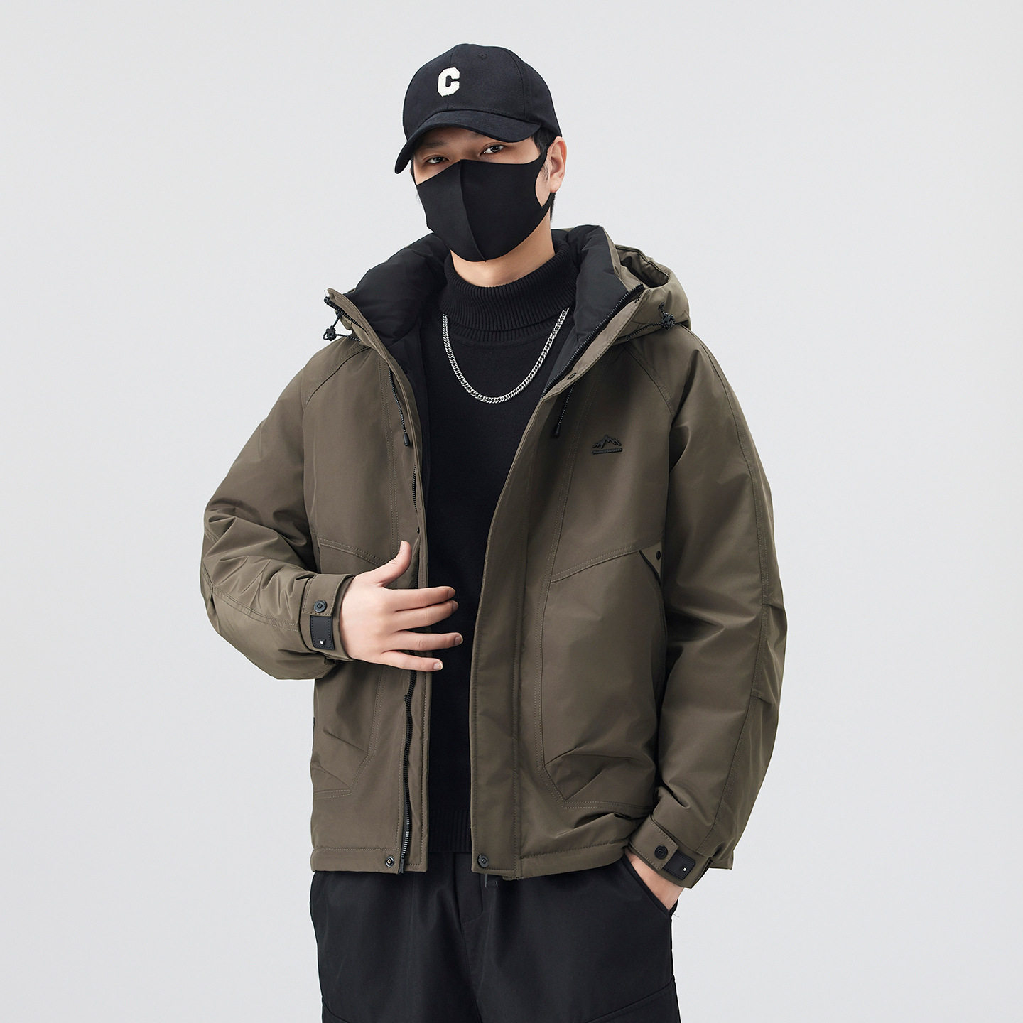 冬季白鸭绒羽绒服男休闲连帽高级感加厚夹克保暖防风撞色冲锋外套