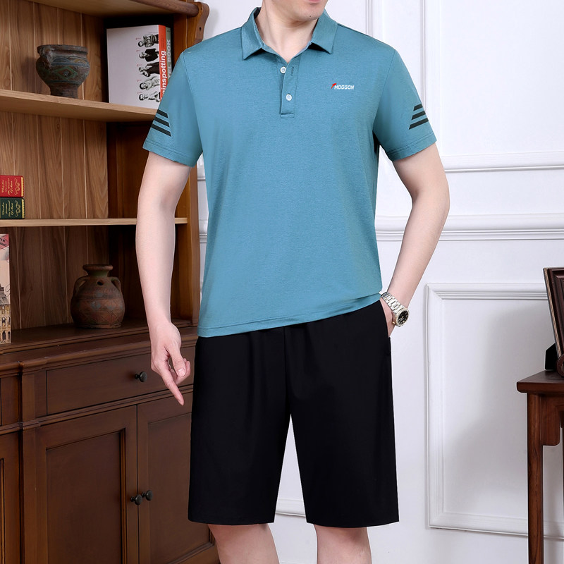 休闲宽松透气中老年运动套装男夏季中年爸爸夏装冰丝男士短袖短裤