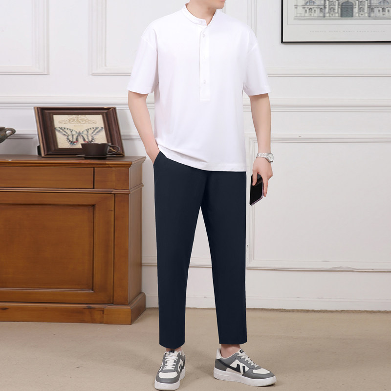 九分裤2025新款时尚休闲两件套薄新款中老年运动服套装男夏季短袖