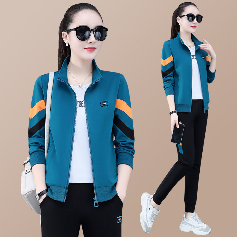 运动服套装女春秋季三件套小个子健身时尚洋气大码跑步妈妈休闲装