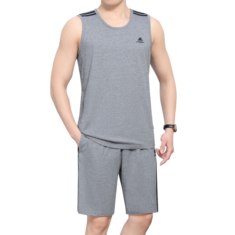 中年夏季男士无袖背心短裤运动服