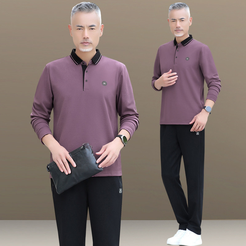 中老年运动套装男士春秋季两件套新款爸爸春装休闲服长袖t恤套装