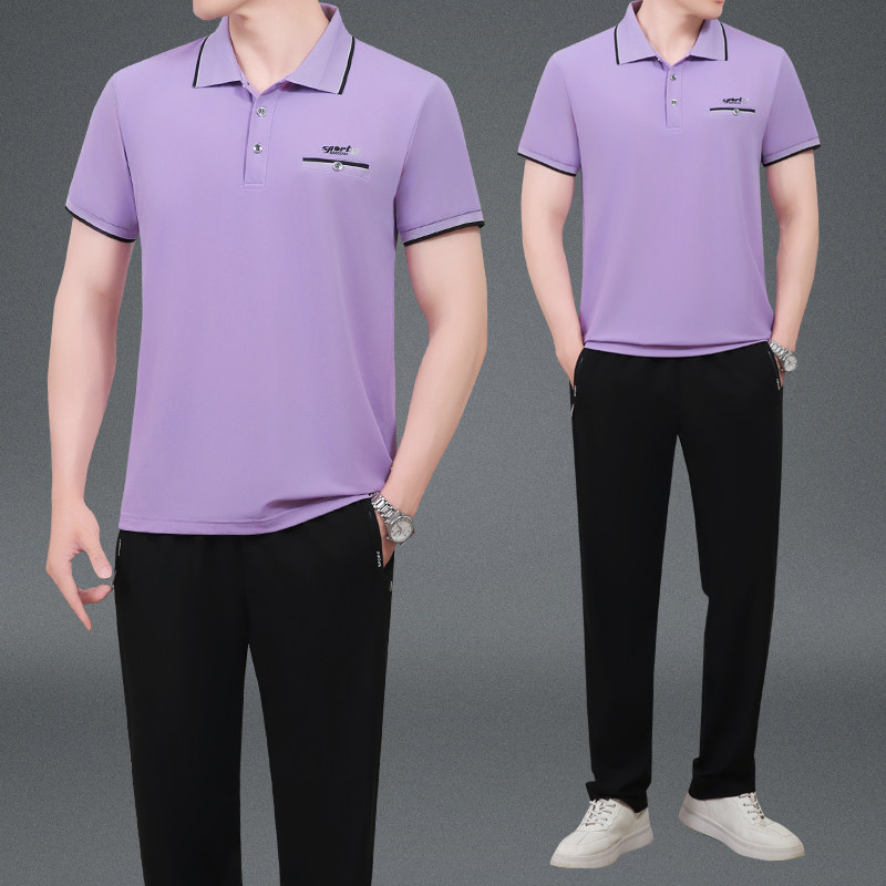 2025夏天季新款中老年男士爸爸父亲节冰丝短袖t恤休闲运动服套装