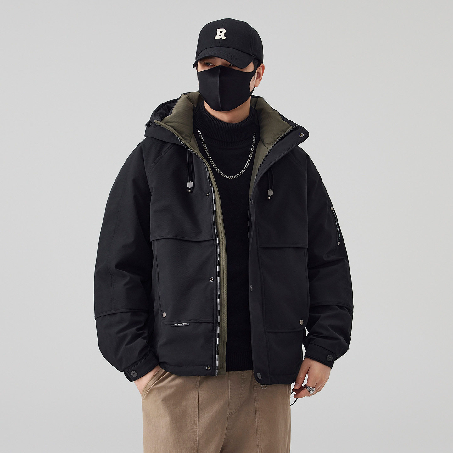 冬季白鸭绒羽绒服男休闲连帽高级感加厚夹克保暖防风撞色冲锋外套