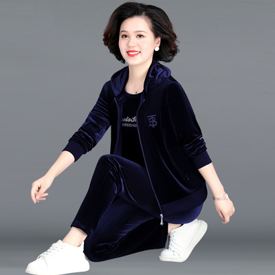 中年妈妈秋装外套金丝绒运动服