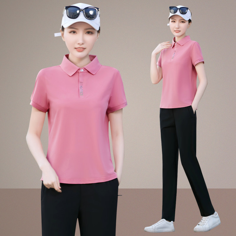 冰丝短袖t恤男女夏季洋气中年时尚休闲时尚翻领运动polo衫体恤