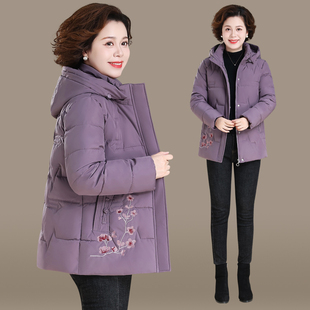 老年人妈妈冬装外套2025新款加绒加厚中老年棉服女款大码刺绣棉袄