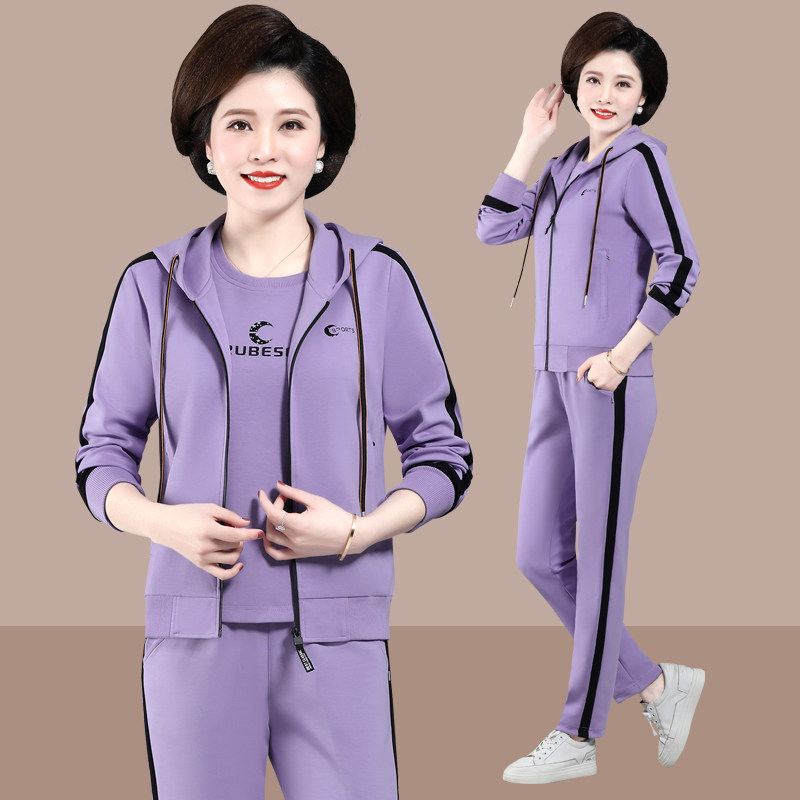 中年妈妈春装外套气质大码中老年运动服套装女春秋季洋气卫衣新款