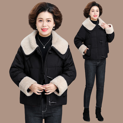 中年妈妈秋冬牛角扣外套保暖中老年女士冬装羽绒棉服短款2025新款