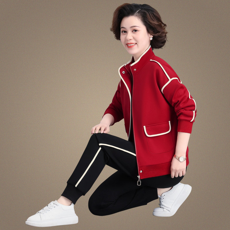 中年妈妈春装外套气质大码中老年运动服套装女春秋季洋气卫衣新款