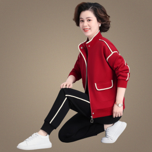 中年妈妈春装外套气质大码中老年运动服套装女春秋季洋气卫衣新款