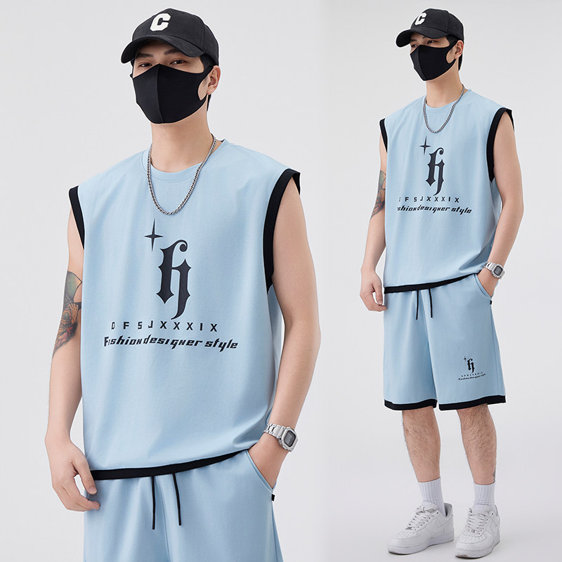 青少年运动套装男2025新款夏季潮流背心短裤篮球服健身跑步两件套