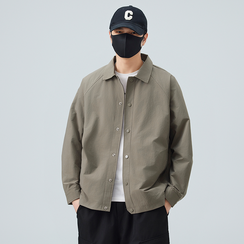 男士夹克春秋季2025新款潮牌纯色男装翻领上衣服宽松休闲工装外套