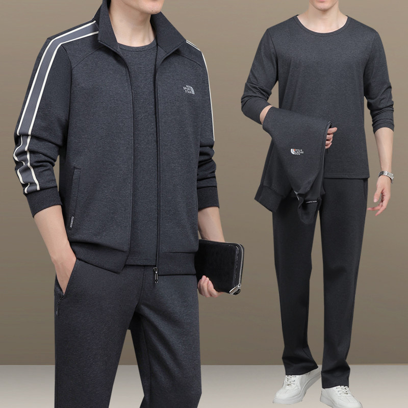中老年男士运动套装春秋季爸爸装休闲夹克外套中年运动服男三件套