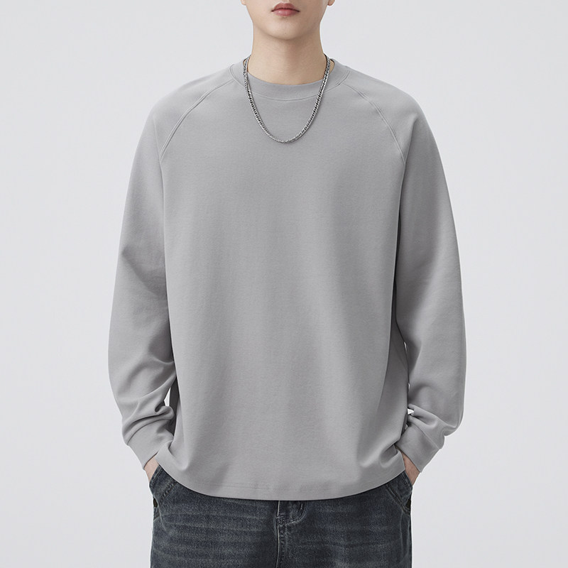 磨毛纯棉长袖t恤男士春秋2025新款潮休闲宽松卫衣纯色内搭打底衫