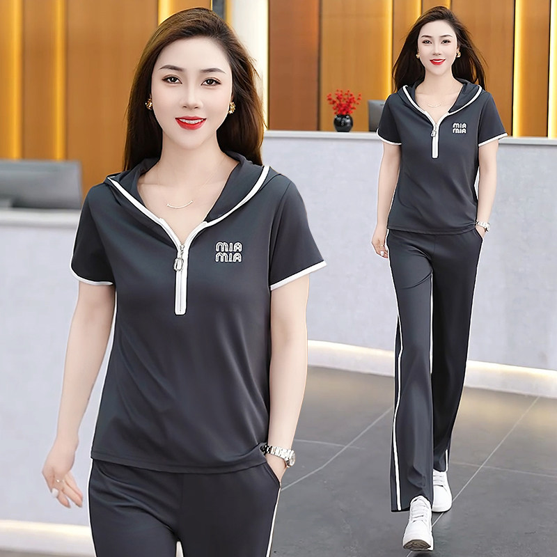 冰丝套装女2025夏季新款时尚减龄运动服小个子遮肉显瘦透气两件套