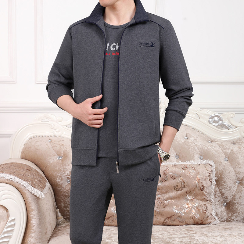 中老年运动套装男装春秋季三件套爸爸春装休闲宽松中年男士运动服