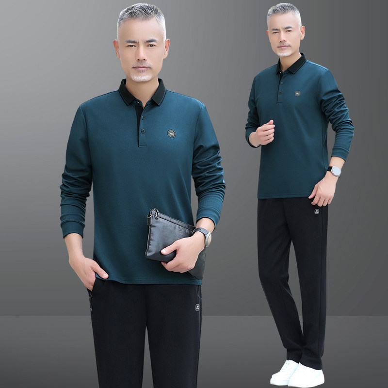 中老年运动套装男士春秋季两件套新款爸爸春装休闲服长袖t恤套装