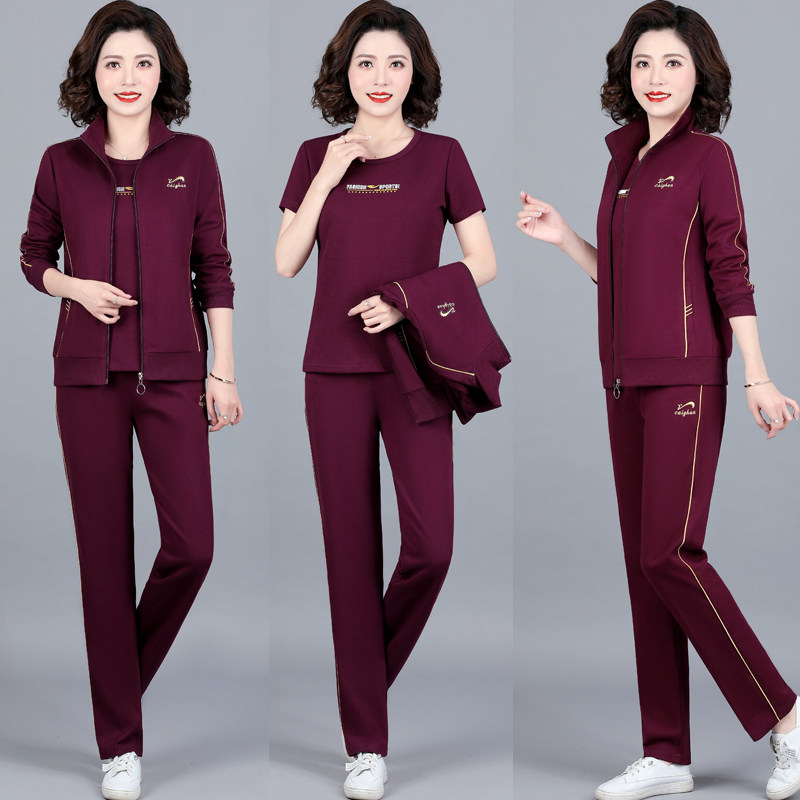 中年妈妈春装外套气质大码中老年运动服套装女春秋季洋气卫衣新款