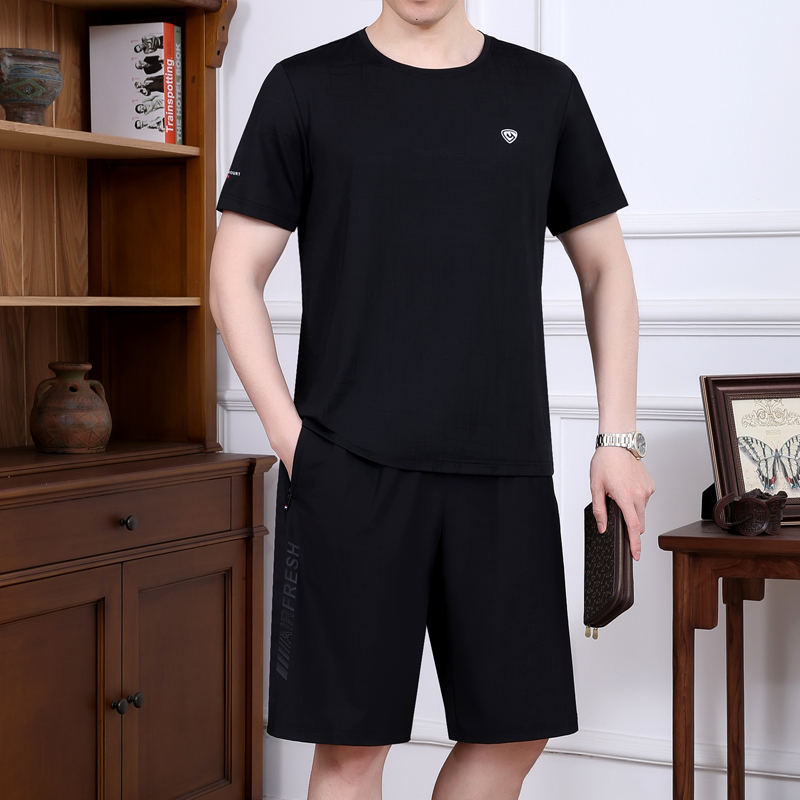 爸爸夏装中老年运动套装男士夏季冰丝短袖短裤中年父亲休闲两件套