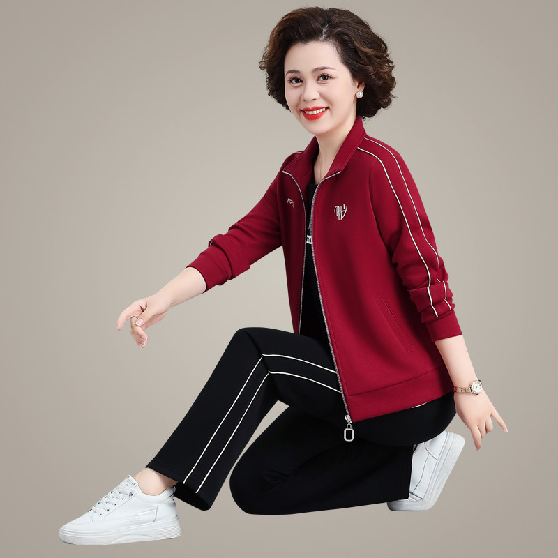 中老年妈妈秋装2025时尚休闲运动服外套女宽松中年人卫衣两件套装